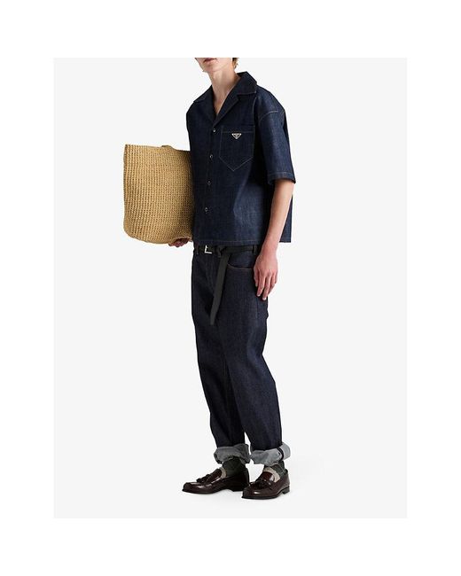 Prada Blue Denim Short-Sleeve Shirt for men