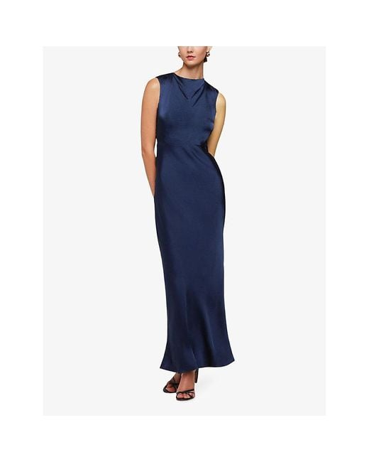 Whistles Blue Vy Cowl-neck Tie-back Satin Maxi Dress