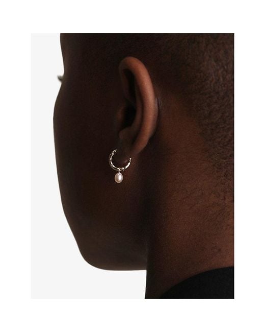 Astrid & Miyu Metallic Wave 14Ct And Cultured Pearl Charm Huggie Drop Earrings