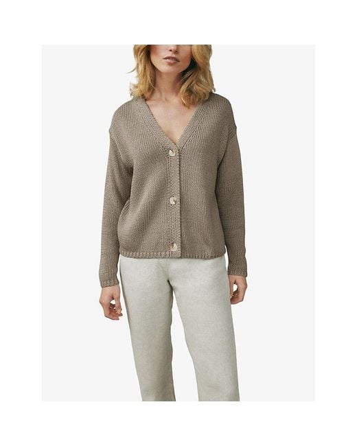 The White Company Gray Buttoned V-neck Cotton-knit Cardigan