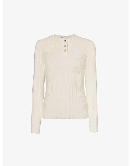 Vince White Henley Long-sleeved Cotton-blend Top