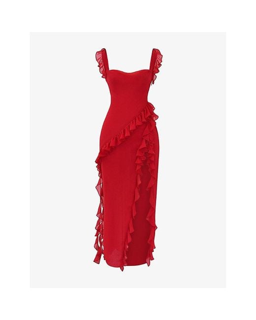 House Of Cb Purple Ariela Ruffle-Trim Woven Maxi Dress