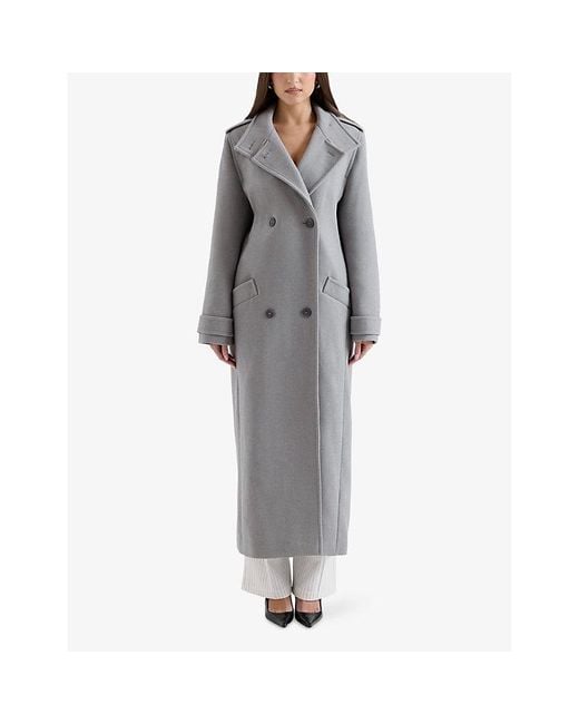 House Of Cb Gray Sander Funnel-Neck Double-Breasted Woven Coat