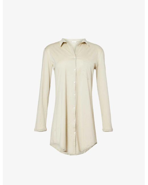 Hanro White Long-sleeve Collar Cotton-jersey Nightdres