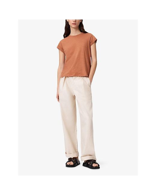 AllSaints Brown Anna Relaxed-Fit Short-Sleeve Cotton T-Shirt