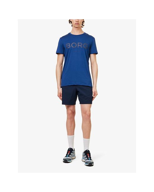 Björn Borg Blue Essential Active Logo-print Stretch Recycled-polyester T-shirt for men