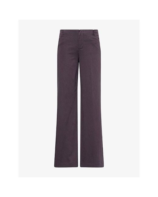 Peachy Den Purple Twiggy Straight-Leg Stretch-Cotton Trousers