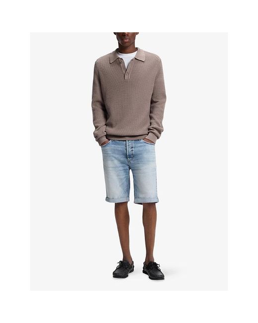 HUGO Blue Tapered-Fit Mid-Rise Stretch-Denim Shorts for men