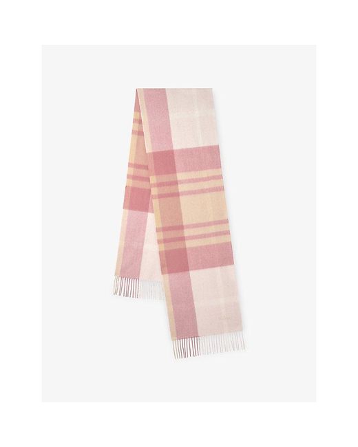Mulberry Pink Small-Check Merino-Wool Scarf