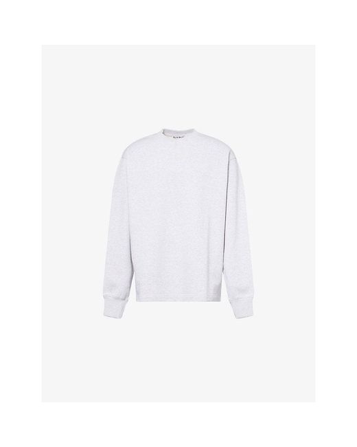 Acne White Finnick Buttoned-Crewneck Cotton Sweatshirt for men