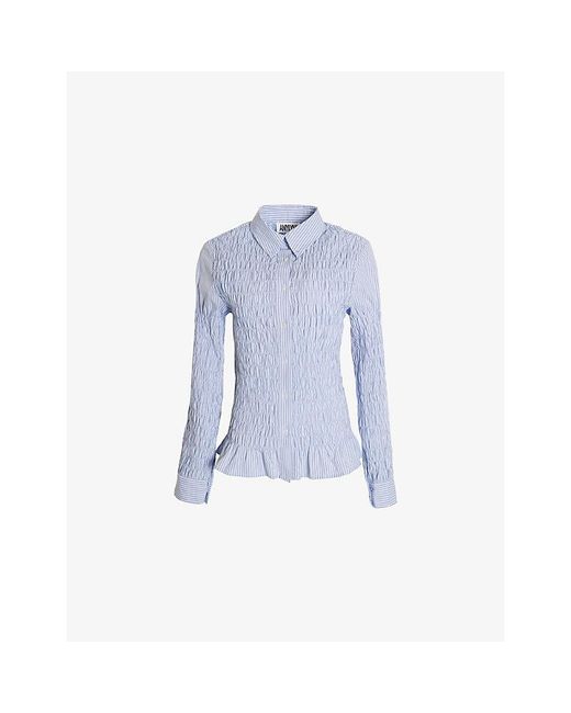 Amy Lynn Blue Olivia Smocked Cotton Shirt