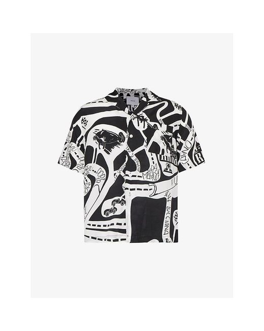 Rhude Black Strada Graphic-print Silk Shirt for men