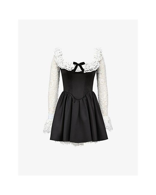 House Of Cb Black Cleora Long-Sleeve Cotton-Blend Mini Dress