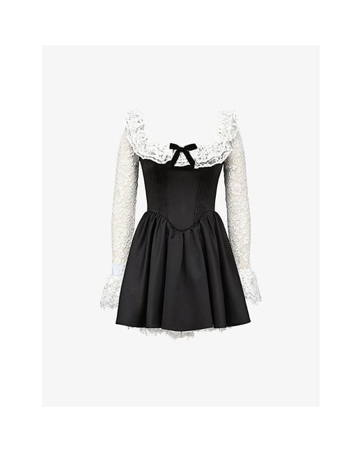 House Of Cb Black Cleora Long-Sleeve Cotton-Blend Mini Dress