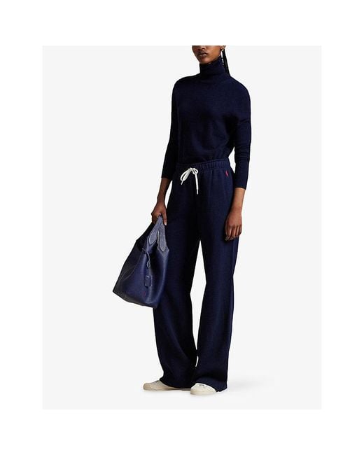 Polo Ralph Lauren Blue Logo-Embroidered Wide-Leg Cotton Jogging Bottoms