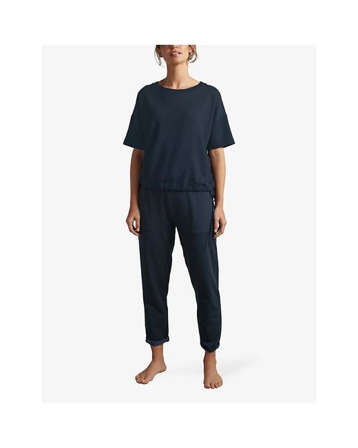 The White Company Blue Relaxed Tapered-Leg High-Rise Stretch-Woven Jogging Bottoms