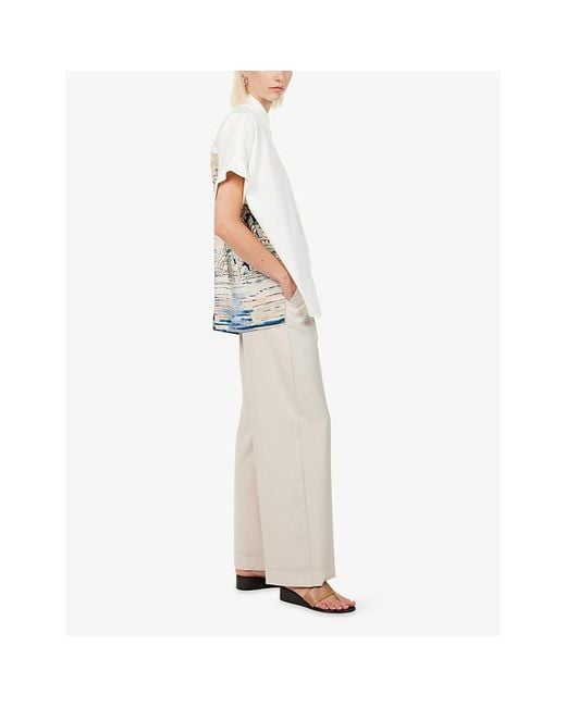 Weekend by Maxmara White Printed Silk-Panel Boxy-Cut Cotton Shirt