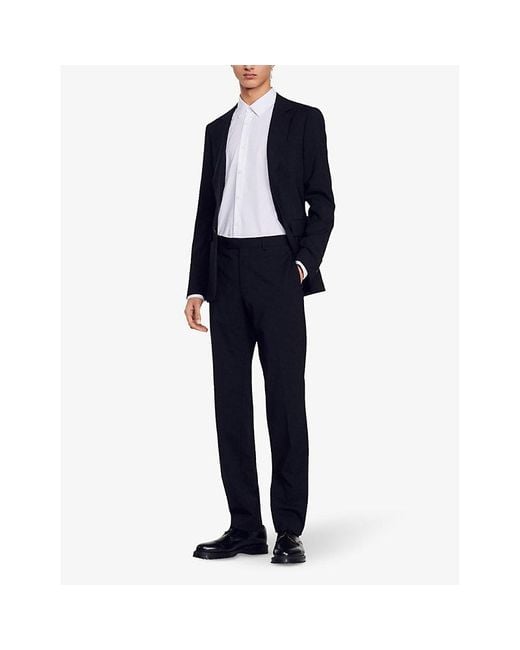 Sandro Black Slim-Fit Tapered Wool Trousers for men