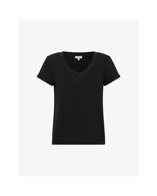 Reiss Black Luana V-Neck Cotton-Jersey T-Shirt
