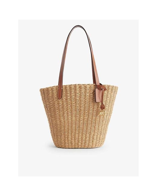 COACH Brown Small Straw Tote Bag