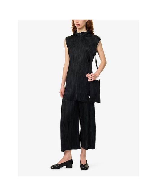 Pleats Please Issey Miyake Blue Cropped Mid-Weight Pleats Knitted Trousers