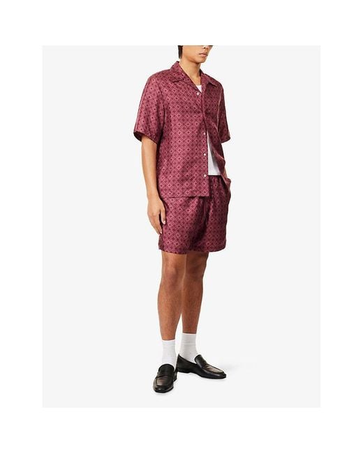 Amiri Red Quad Notched-Collar Silk Bowling Shirt for men