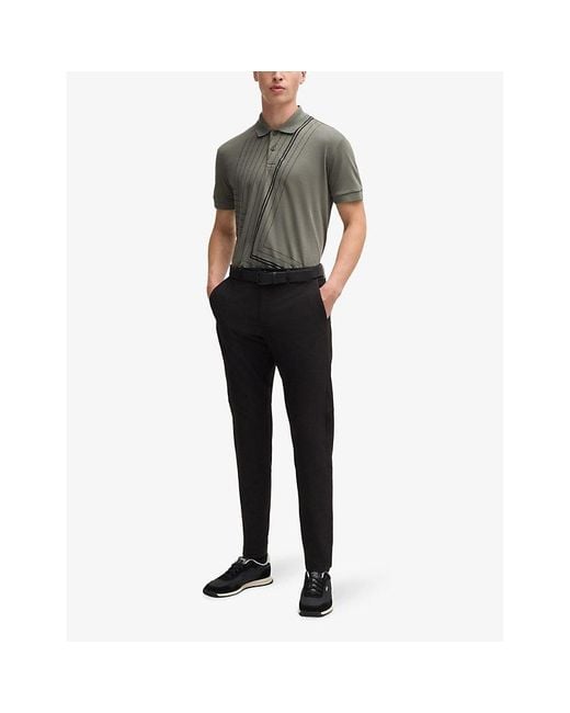 Boss Green Interlock Fineline-Artwork Cotton-Jersey Polo Shirt for men