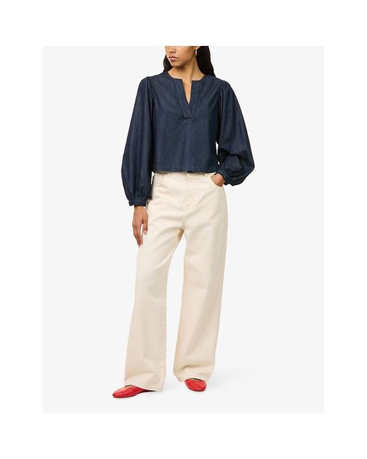 FRAME Blue The Off Duty Popover Denim Blouse