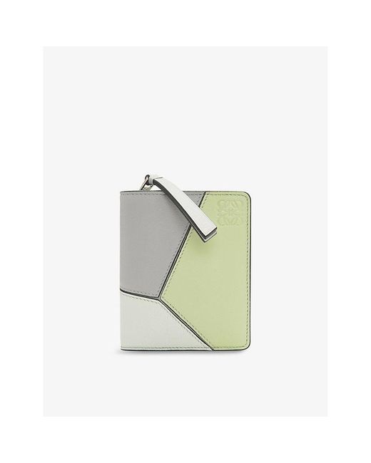 Loewe Green Puzzle Compact Leather Zip Wallet