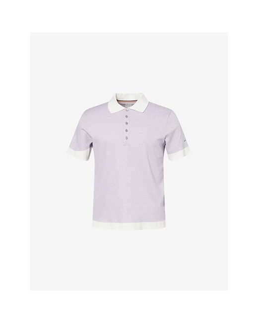 Paul Smith Purple Embroidered-Logo Contrasting-Trim Knit Polo Shirt for men