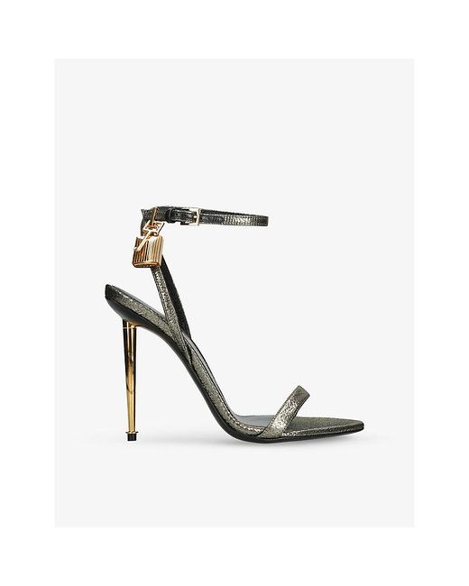 Tom Ford White Padlock 105 Metallic-Leather Heeled Sandals