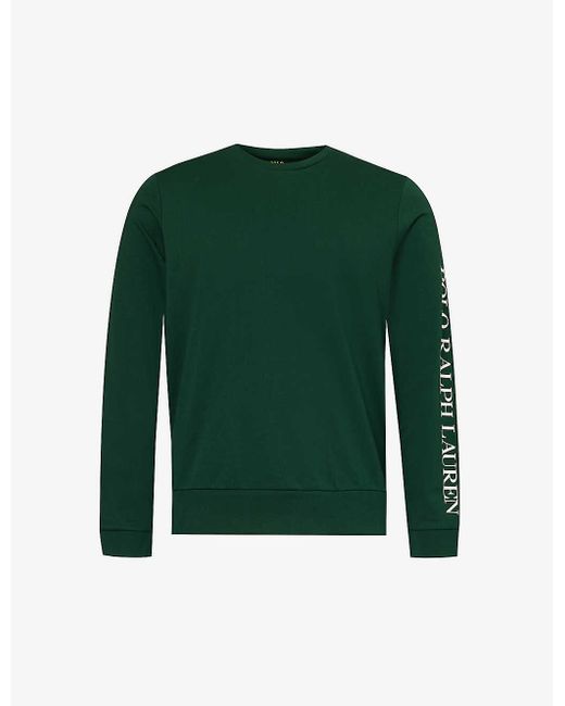Polo Ralph Lauren Green Logo Text-print Long-sleeved Cotton-blend Sweatshirt for men