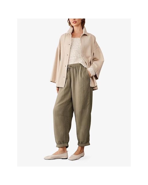 The White Company Gray Herringbone Tapered-Leg High-Rise Cotton Trousers
