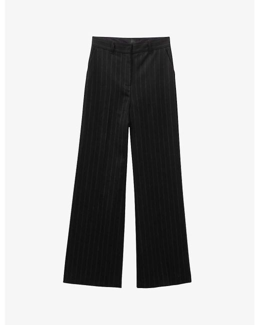 IKKS Black Pin-stripe Wide-leg High-rise Stretch-woven Trousers