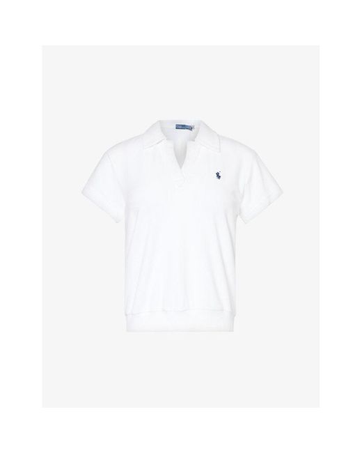 Polo Ralph Lauren White Logo-embroidered Cotton-blend Terry Polo Shirt