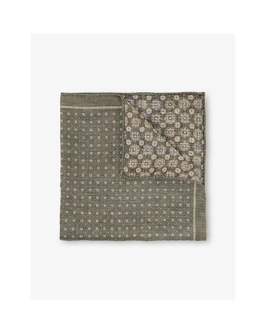 Reiss Green Pier Diamond-Print Silk Pocket Square for men