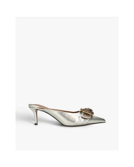 Kurt Geiger White Mayfair Buckle-Embellished Leather Heeled Mules