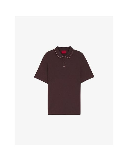 HUGO Purple Contrast-Piping Cotton-Jersey Polo Shirt for men