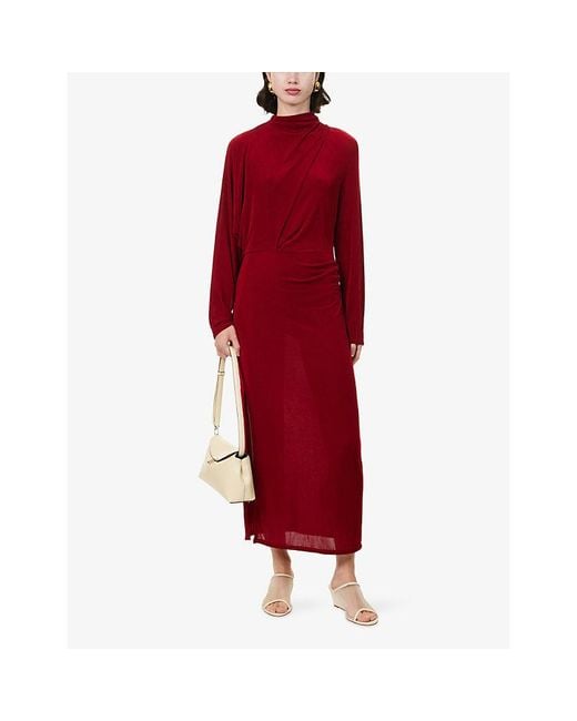 Camilla & Marc Red Ravine Draped Stretch-Jersey Midi Dress