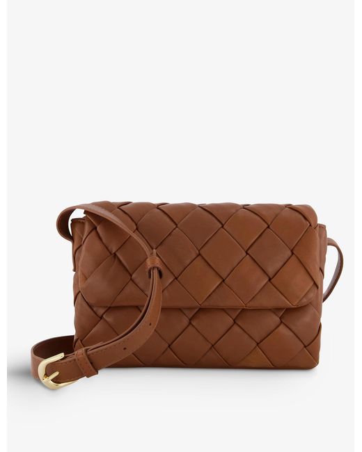 Dune Brown Dempsey Woven Leather Cross-body Bag