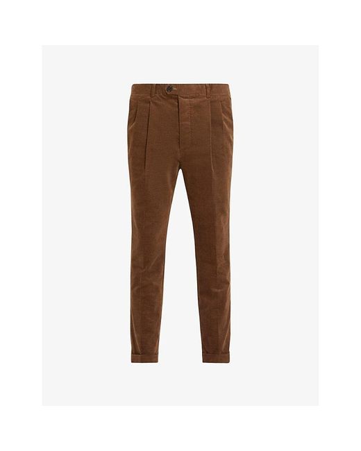 AllSaints Brown Kiels Slim-fit Cropped Stretch-corduroy Trousers for men