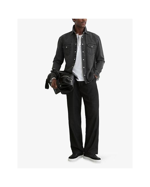 Reiss Black Finley Washed Denim Overshirt for men