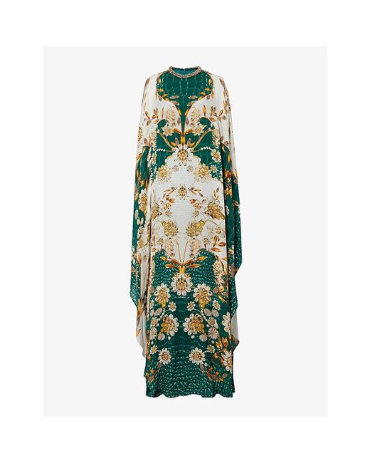 Mary Katrantzou Green Taylor Floral-pattern Silk Maxi Dress