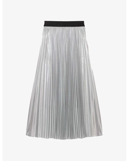 Maje Gray Jonaely High-rise Metallic-pleated Midi Skirt