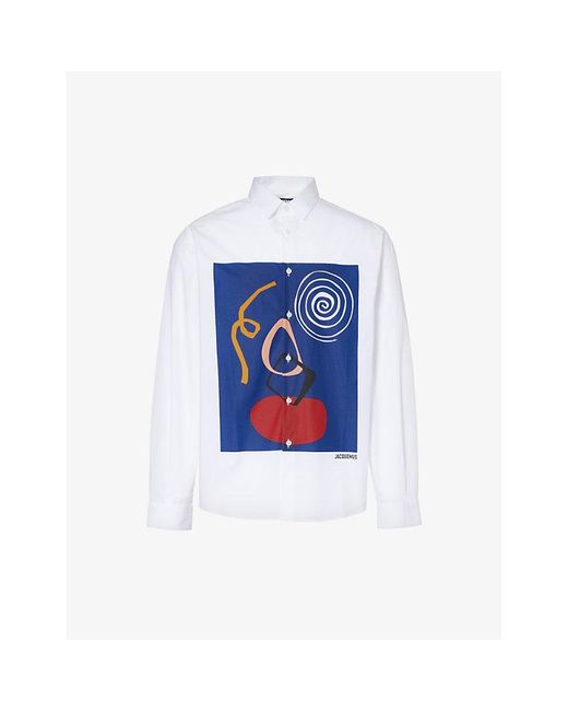Jacquemus Blue La Chemise Simon Graphic-print Relaxed-fit Cotton-poplin Shirt for men