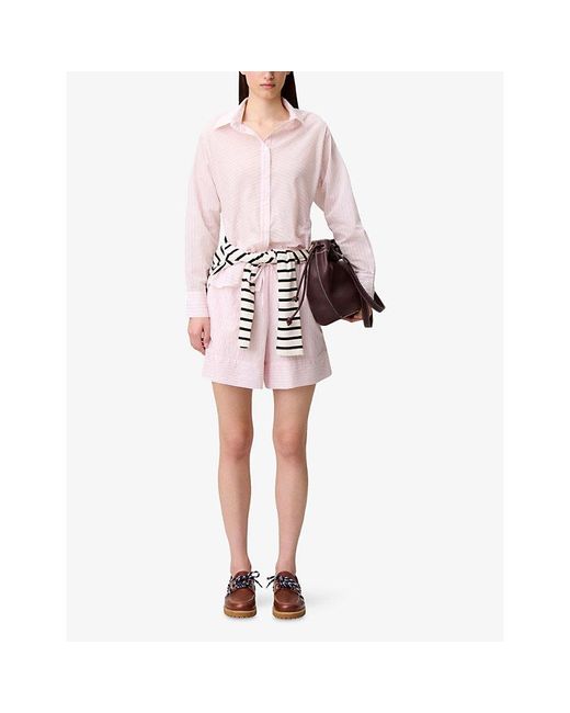 Claudie Pierlot Pink Striped Batwing-Sleeved Cotton-Blend Shirt