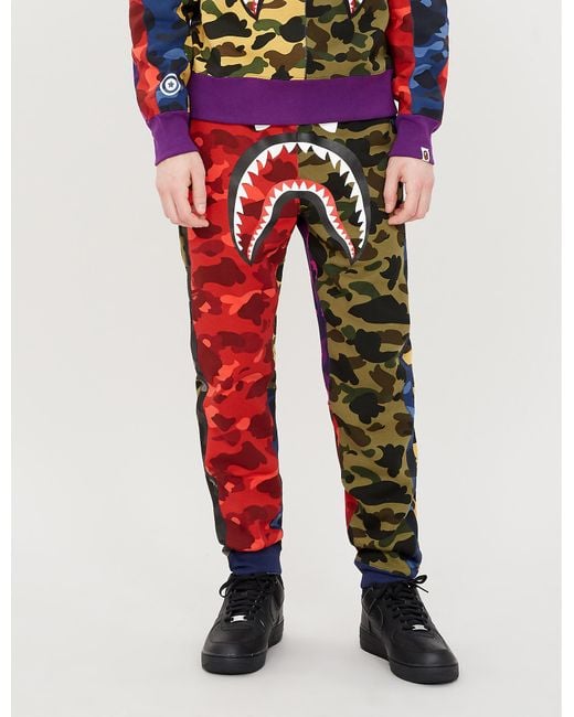 A Bathing Ape Mix Camo Shark Crazy Slim Sweat Pants in Red for Men | Lyst