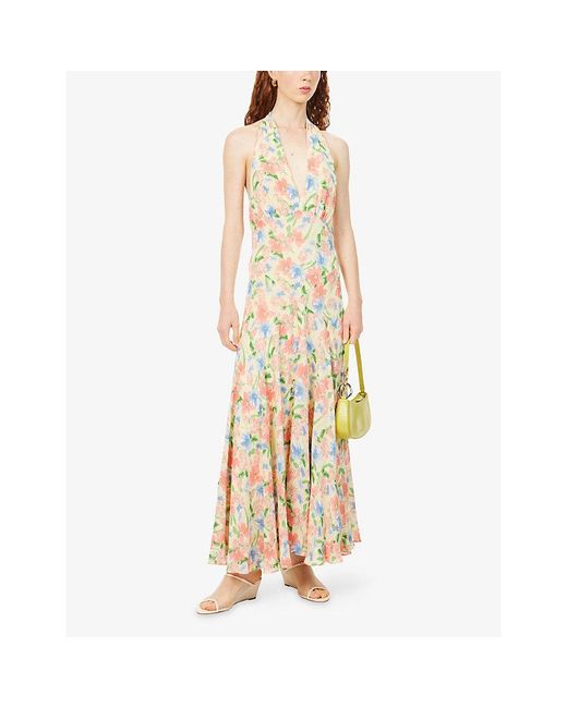 Reformation Metallic Briony Halter-Neck Woven Midi Dress
