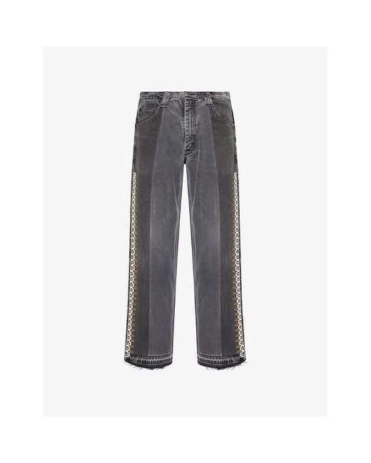 Kartik Research Gray Beaded Remade By Rkive City Upcycled Denim Trousers for men