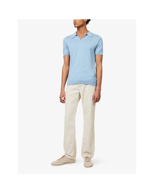 John Smedley Blue Noah Sea Island Open-Collar Cotton Polo Top for men